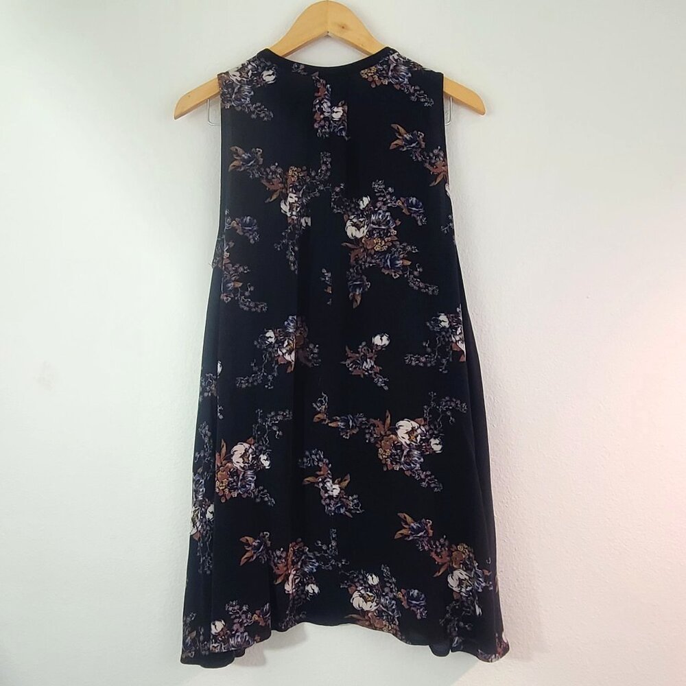Free People Sz S Sleeveless Black Floral Swing Mini Dress Pockets Gauzy Boho - Picture 10 of 14